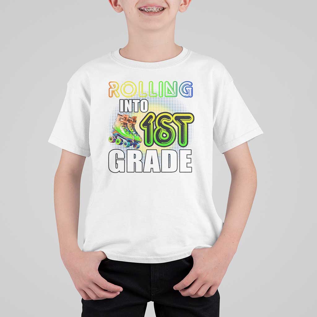 Rolling Into 1st Grade Skating T Shirt For Kid Back To School Rainbow Roller Skates - Wonder Print Shop