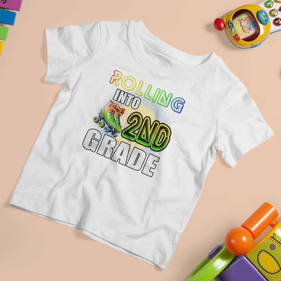 Rolling Into 2nd Grade Skating T Shirt For Kid Back To School Rainbow Roller Skates - Wonder Print Shop