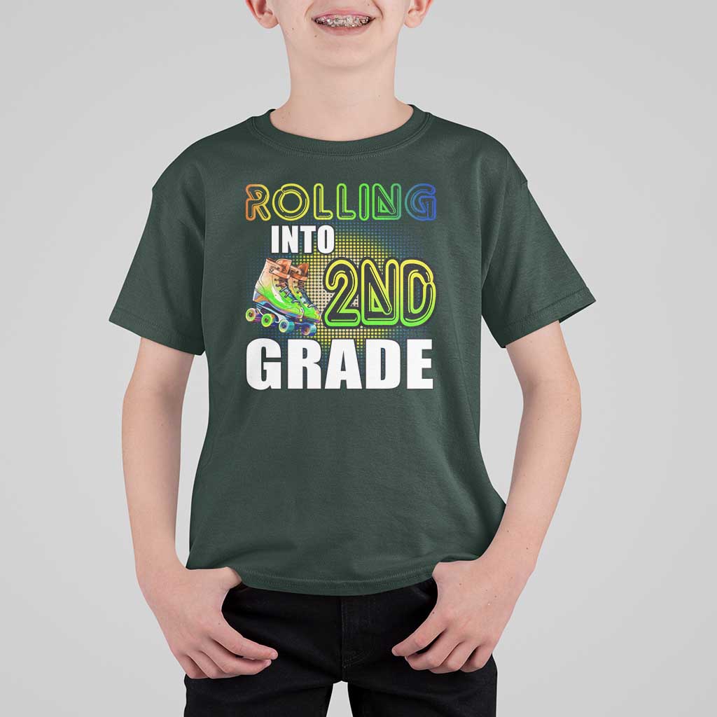 Rolling Into 2nd Grade Skating T Shirt For Kid Back To School Rainbow Roller Skates - Wonder Print Shop
