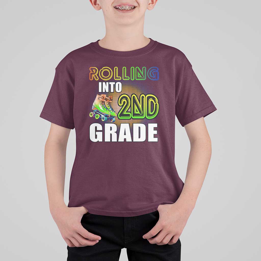 Rolling Into 2nd Grade Skating T Shirt For Kid Back To School Rainbow Roller Skates - Wonder Print Shop