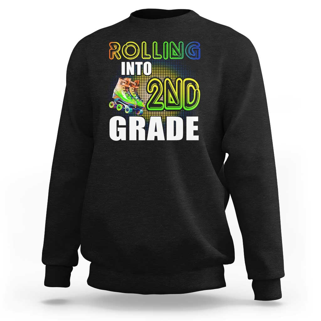 Rolling Into 2nd Grade Skating Sweatshirt Back To School Rainbow Roller Skates - Wonder Print Shop