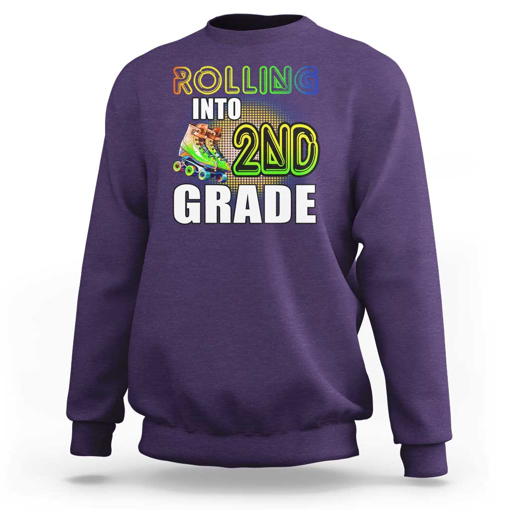 Rolling Into 2nd Grade Skating Sweatshirt Back To School Rainbow Roller Skates - Wonder Print Shop