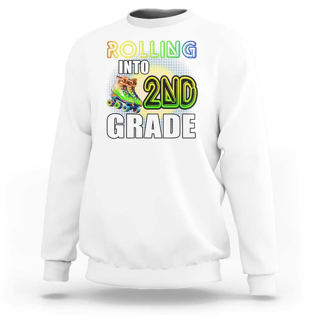 Rolling Into 2nd Grade Skating Sweatshirt Back To School Rainbow Roller Skates - Wonder Print Shop