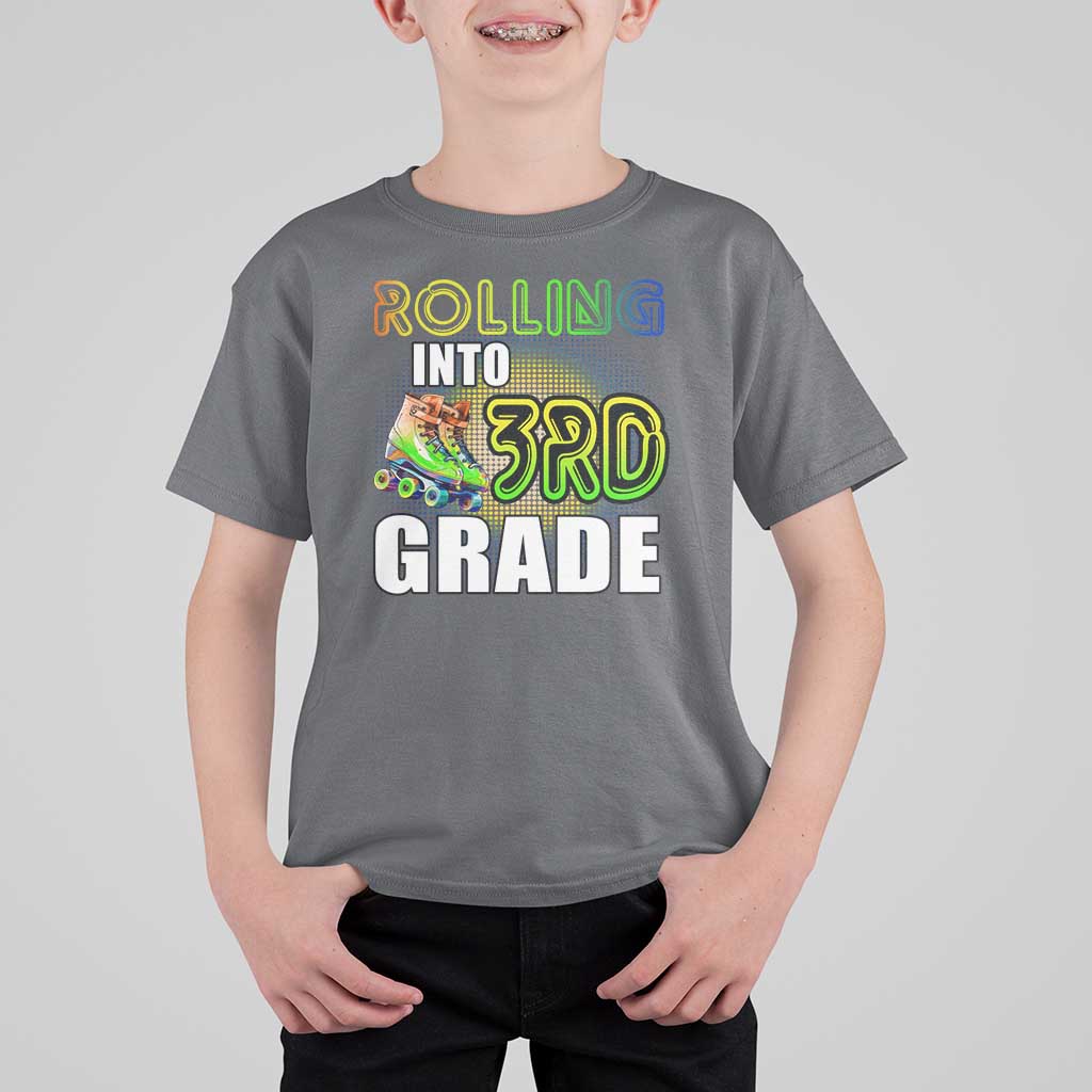 Rolling Into 3rd Grade Skating T Shirt For Kid Back To School Rainbow Roller Skates - Wonder Print Shop