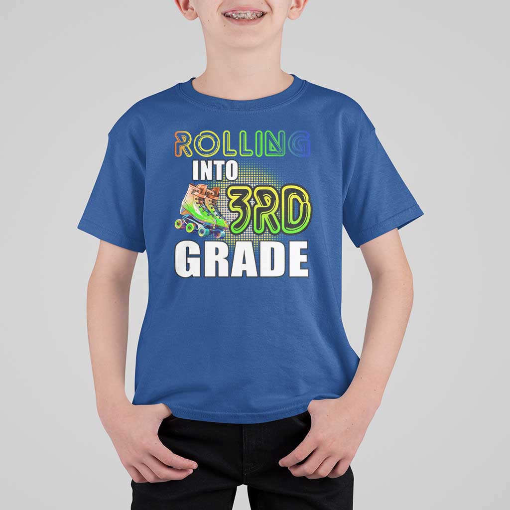 Rolling Into 3rd Grade Skating T Shirt For Kid Back To School Rainbow Roller Skates - Wonder Print Shop