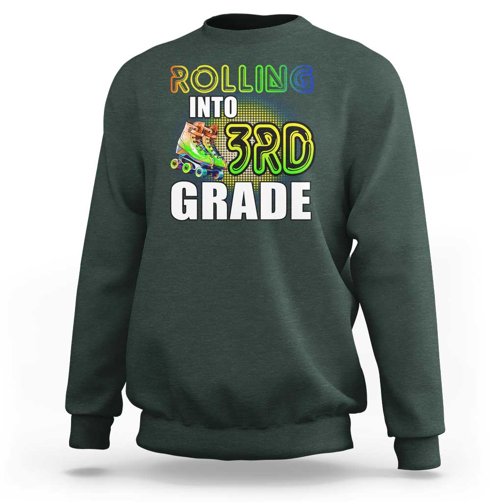 Rolling Into 3rd Grade Skating Sweatshirt Back To School Rainbow Roller Skates - Wonder Print Shop