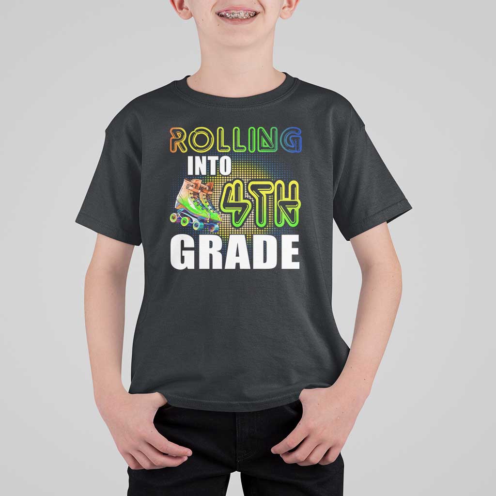 Rolling Into 4th Grade Skating T Shirt For Kid Back To School Rainbow Roller Skates - Wonder Print Shop