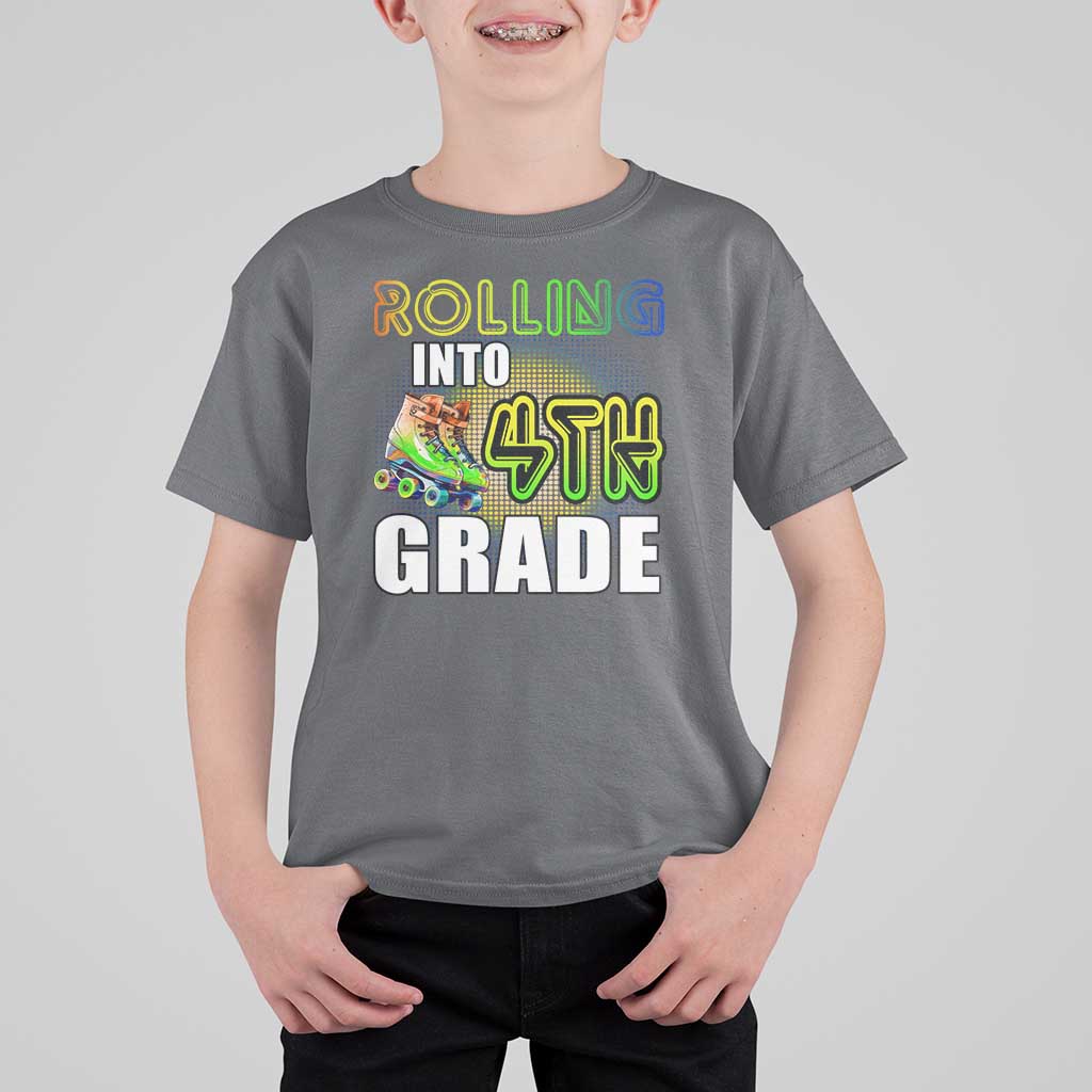 Rolling Into 4th Grade Skating T Shirt For Kid Back To School Rainbow Roller Skates - Wonder Print Shop