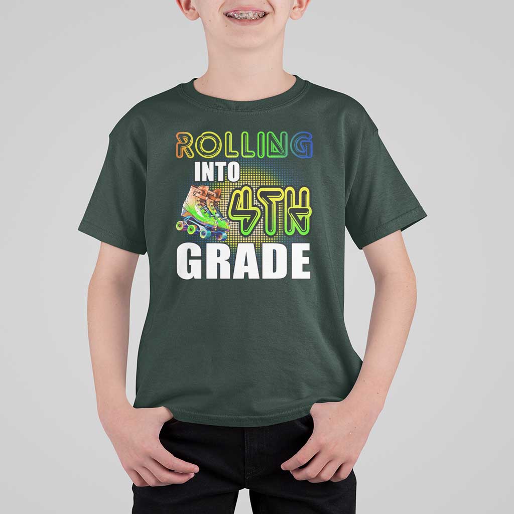 Rolling Into 4th Grade Skating T Shirt For Kid Back To School Rainbow Roller Skates - Wonder Print Shop