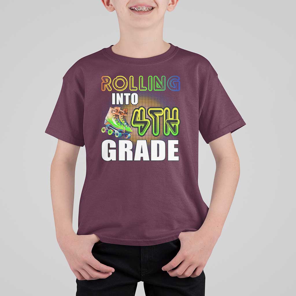 Rolling Into 4th Grade Skating T Shirt For Kid Back To School Rainbow Roller Skates - Wonder Print Shop