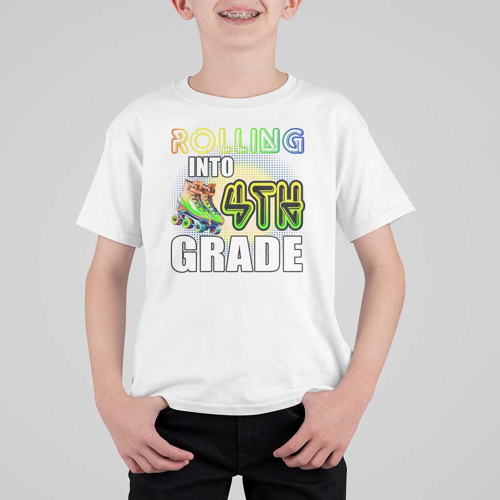 Rolling Into 4th Grade Skating T Shirt For Kid Back To School Rainbow Roller Skates - Wonder Print Shop