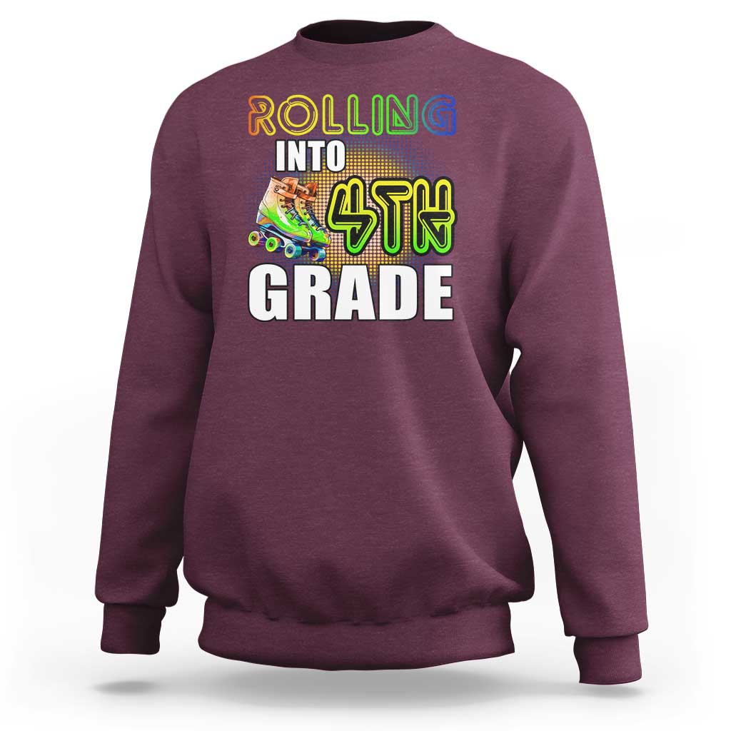 Rolling Into 4th Grade Skating Sweatshirt Back To School Rainbow Roller Skates - Wonder Print Shop