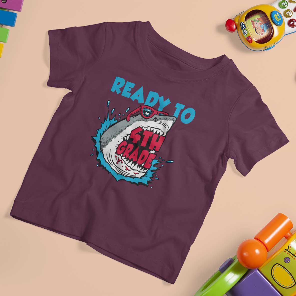Funny Shark Ready To Attack 4th Grade T Shirt For Kid - Wonder Print Shop