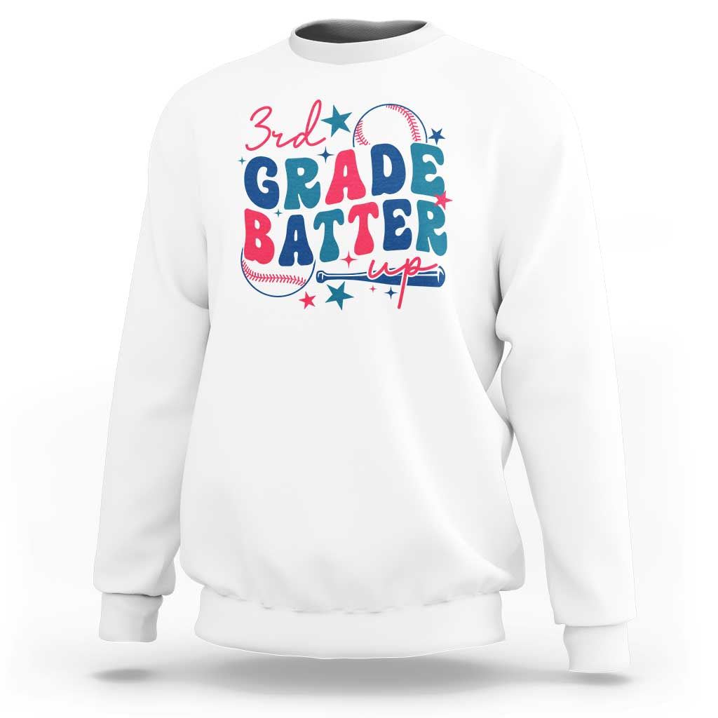 3rd Grade Baseball Player Sweatshirt Batter Up Back To School - Wonder Print Shop