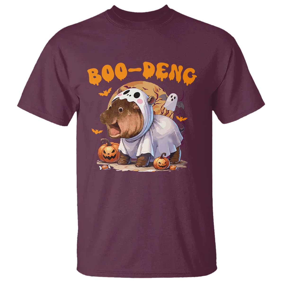Halloween Boo Deng T Shirt Baby Pygmy Hippo Cute Ghost - Wonder Print Shop