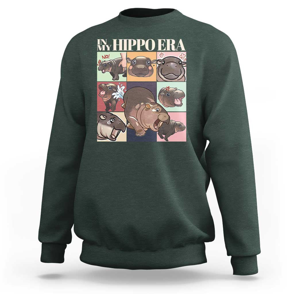Cute Baby Pygmy Hippo Thailand Sweatshirt In My Hippo Era MooDeng Meme - Wonder Print Shop