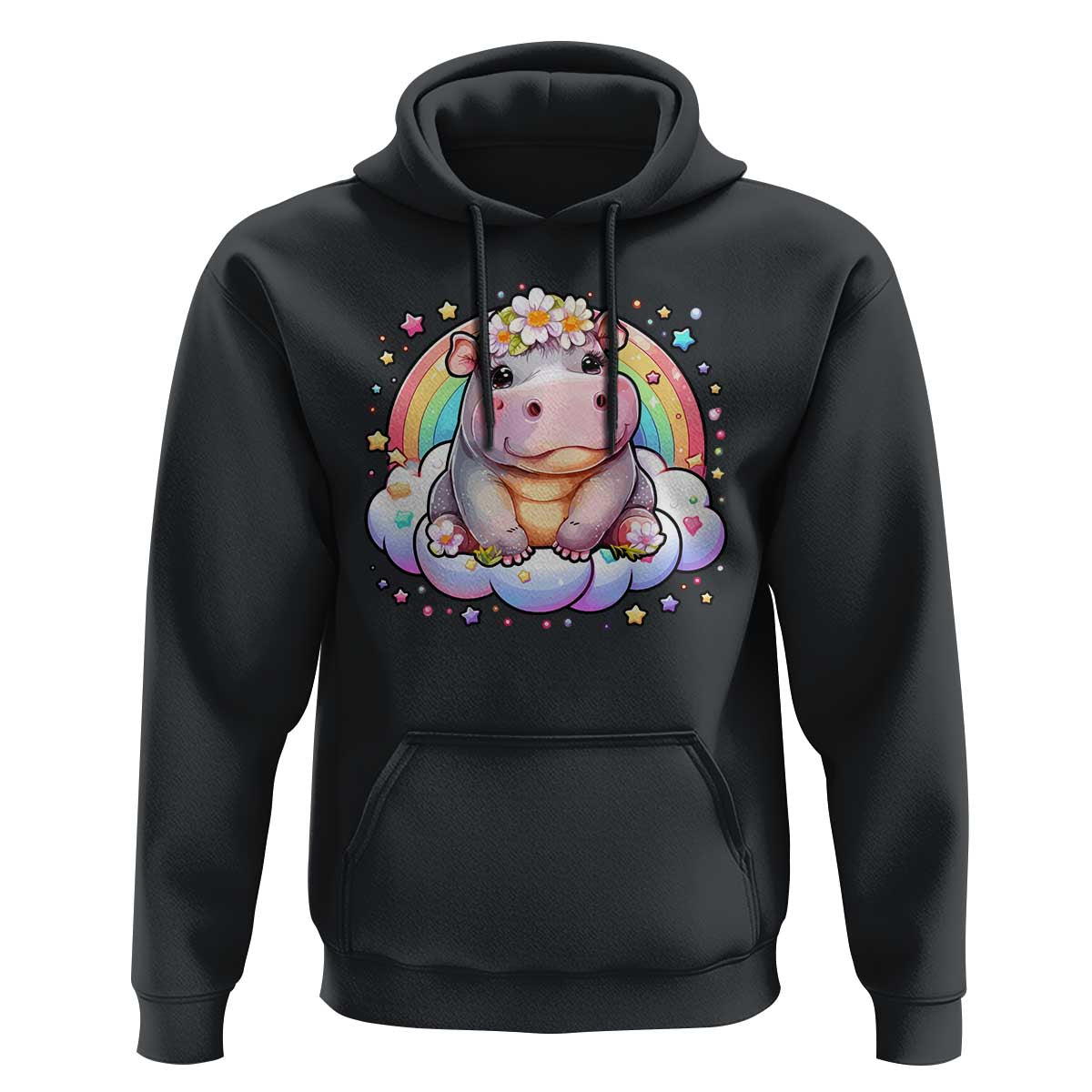 Cute Baby Pygmy Hippo Pastel Rainbow Hoodie
