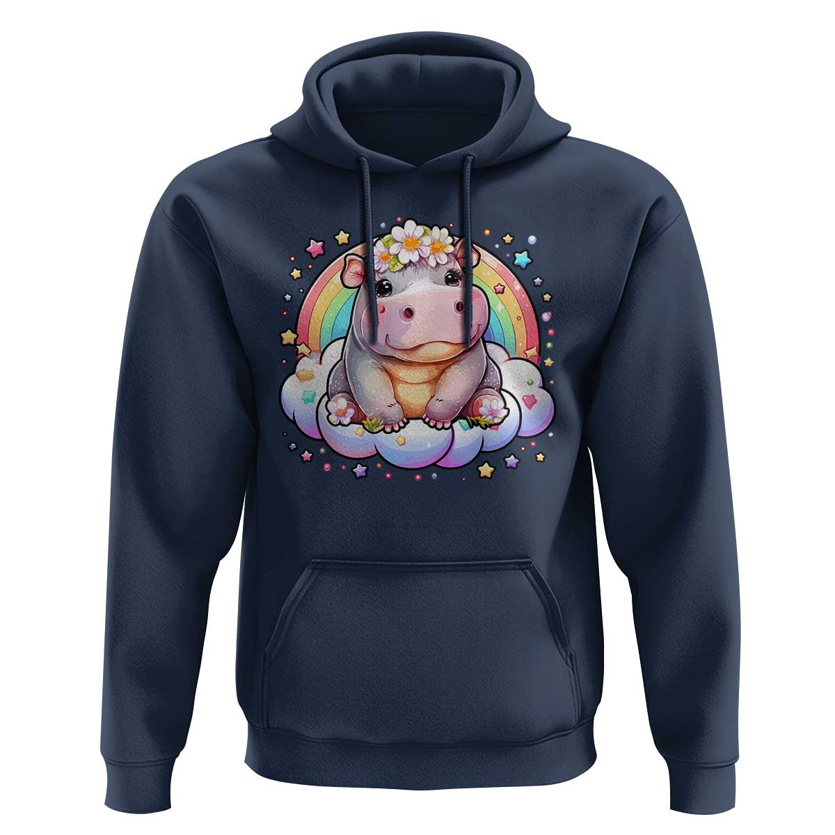 Cute Baby Pygmy Hippo Pastel Rainbow Hoodie