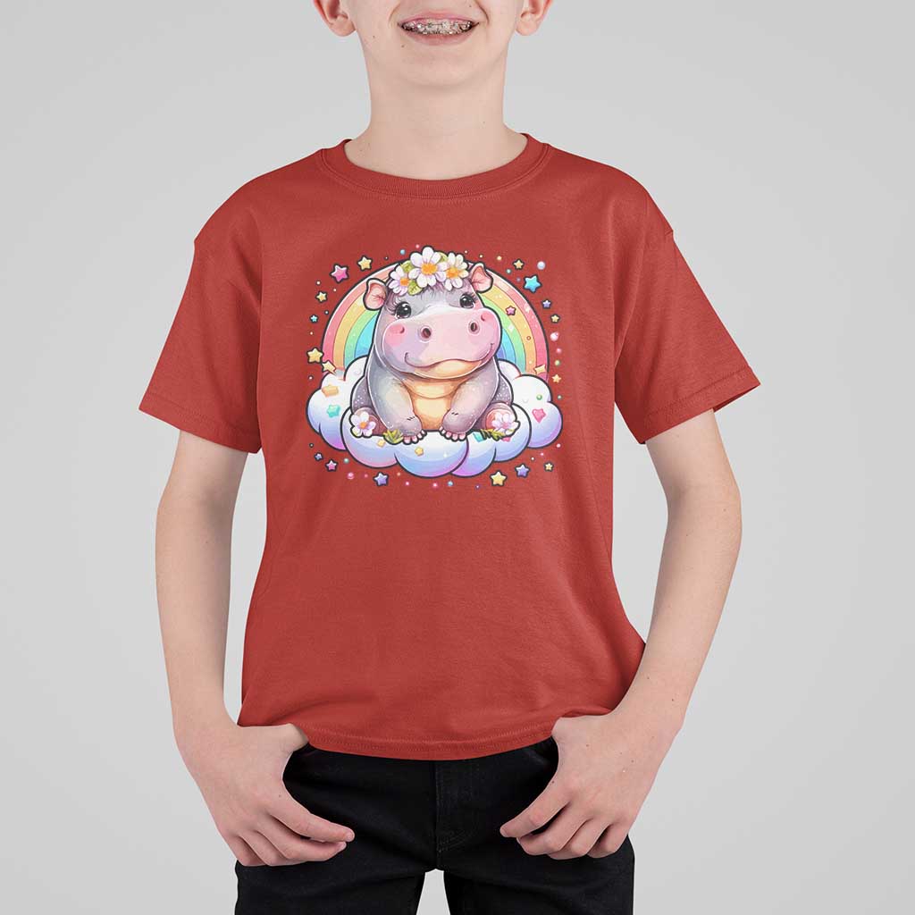 Cute Baby Pygmy Hippo Pastel Rainbow T Shirt For Kid - Wonder Print Shop