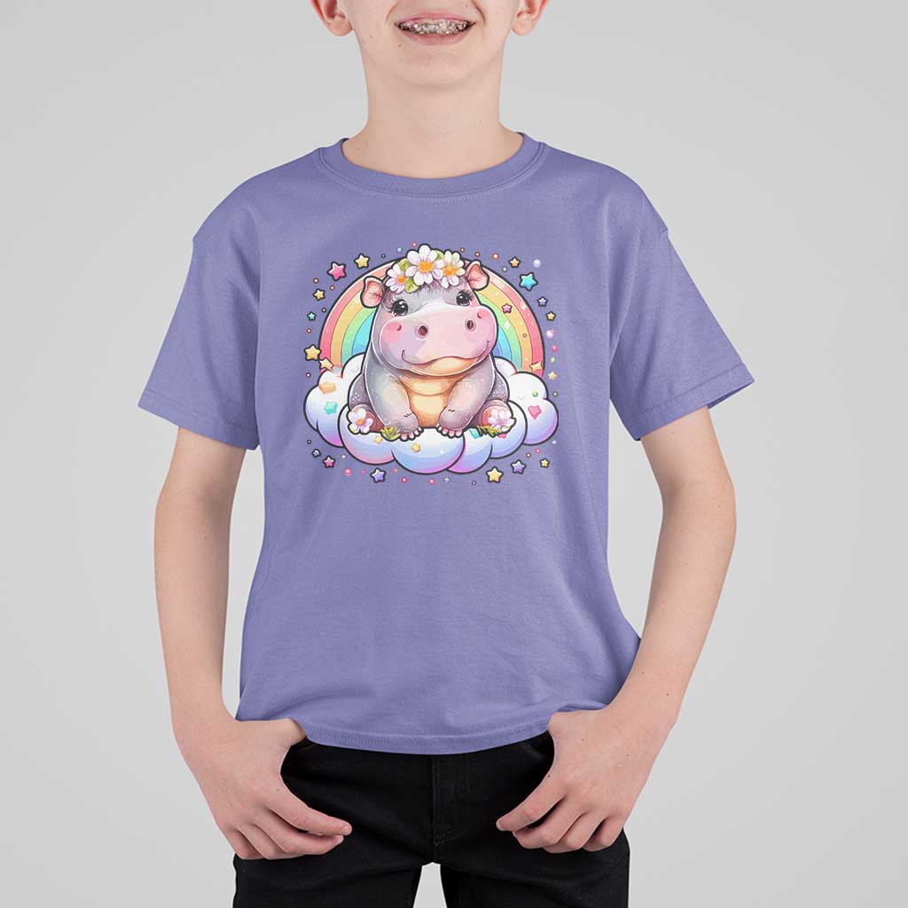 Cute Baby Pygmy Hippo Pastel Rainbow T Shirt For Kid - Wonder Print Shop
