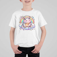 Cute Baby Pygmy Hippo Pastel Rainbow T Shirt For Kid - Wonder Print Shop