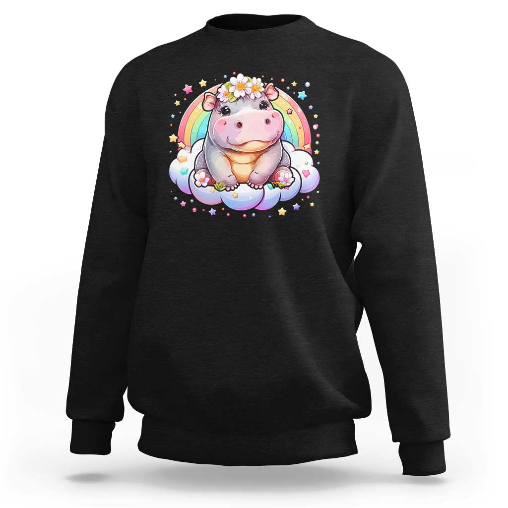 Cute Baby Pygmy Hippo Pastel Rainbow Sweatshirt - Wonder Print Shop