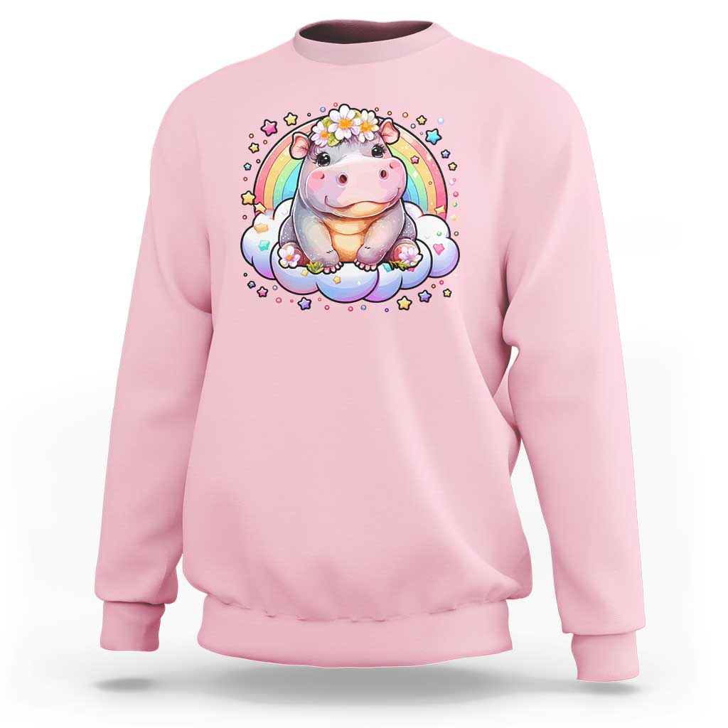 Cute Baby Pygmy Hippo Pastel Rainbow Sweatshirt - Wonder Print Shop