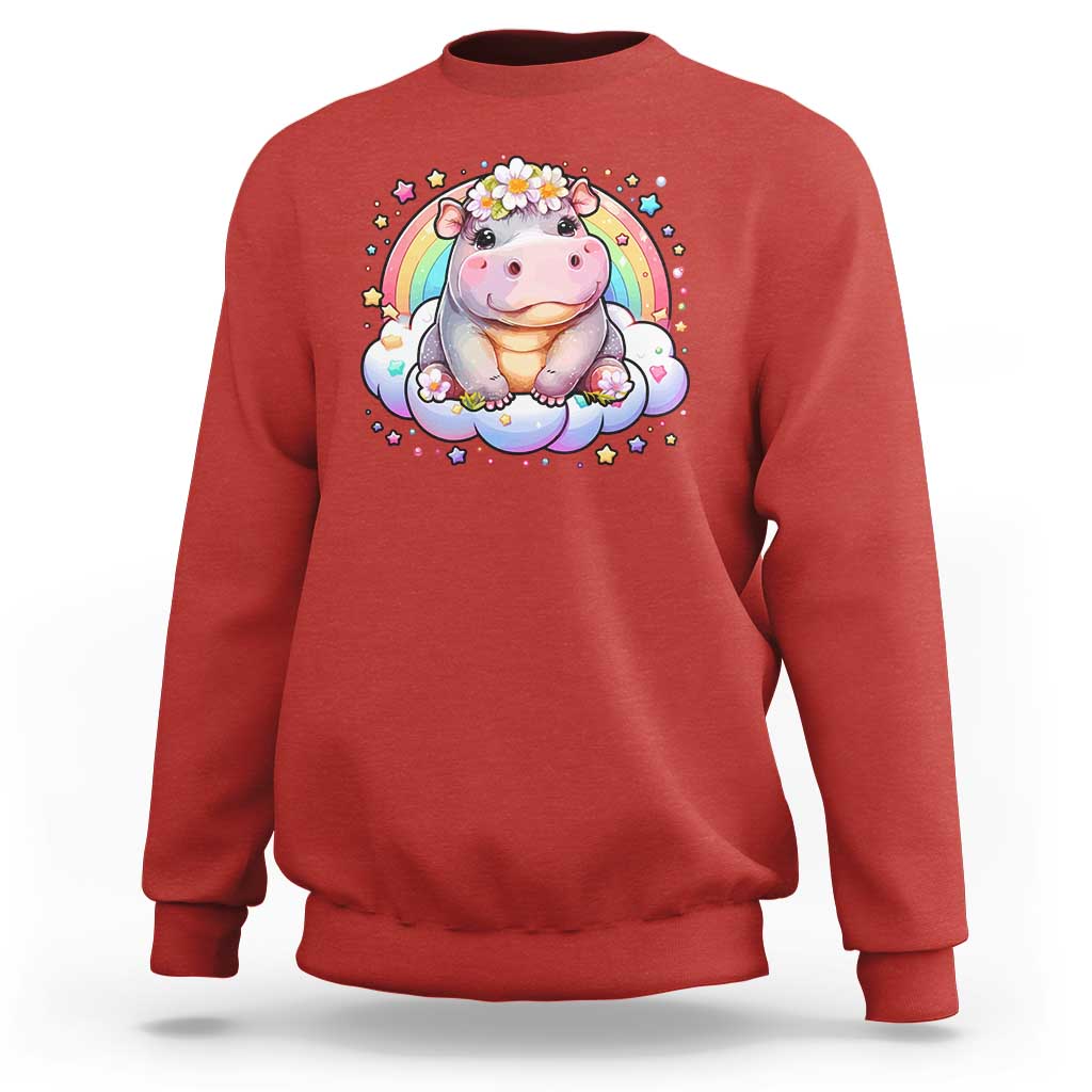 Cute Baby Pygmy Hippo Pastel Rainbow Sweatshirt - Wonder Print Shop