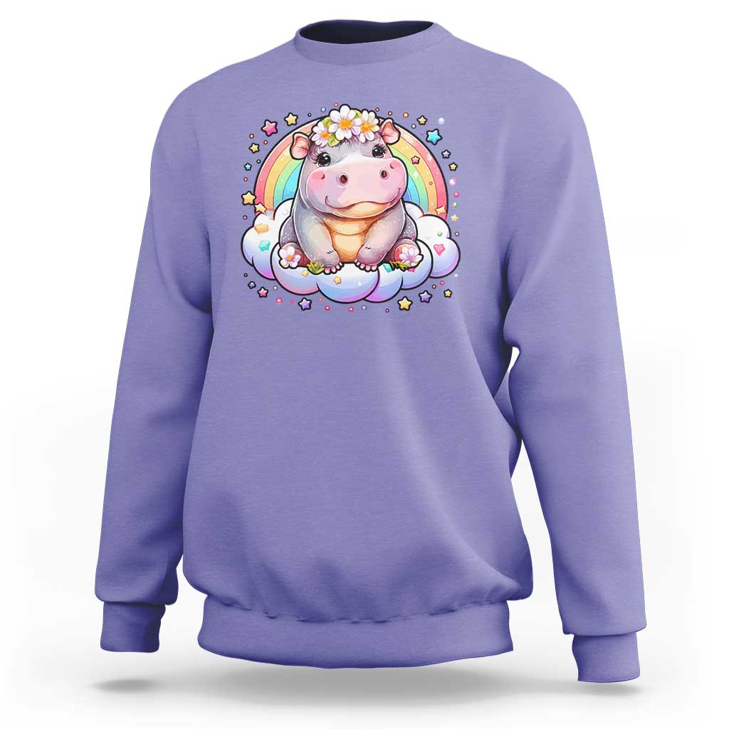 Cute Baby Pygmy Hippo Pastel Rainbow Sweatshirt - Wonder Print Shop