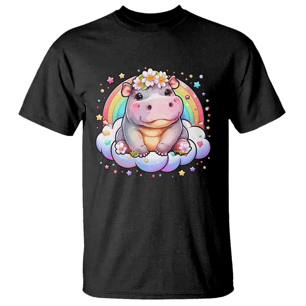 Cute Baby Pygmy Hippo Pastel Rainbow T Shirt - Wonder Print Shop