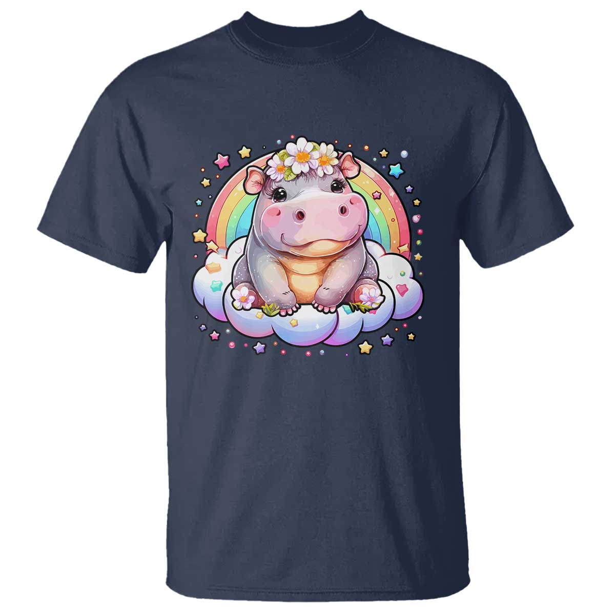 Cute Baby Pygmy Hippo Pastel Rainbow T Shirt - Wonder Print Shop