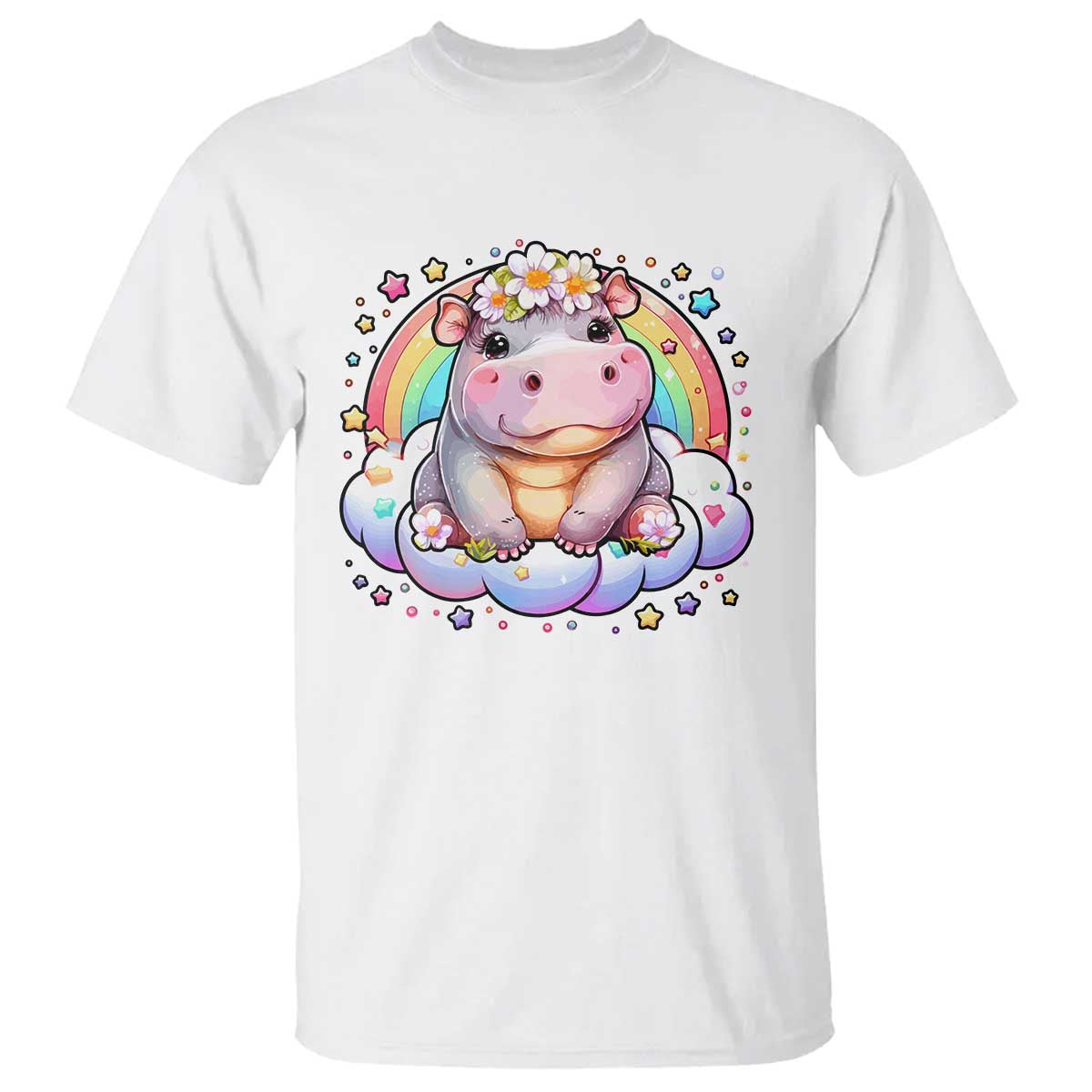 Cute Baby Pygmy Hippo Pastel Rainbow T Shirt - Wonder Print Shop