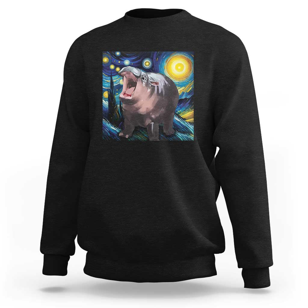 Funny Baby Pygmy Hippo Thailand Sweatshirt Starry Night MooDeng Meme - Wonder Print Shop