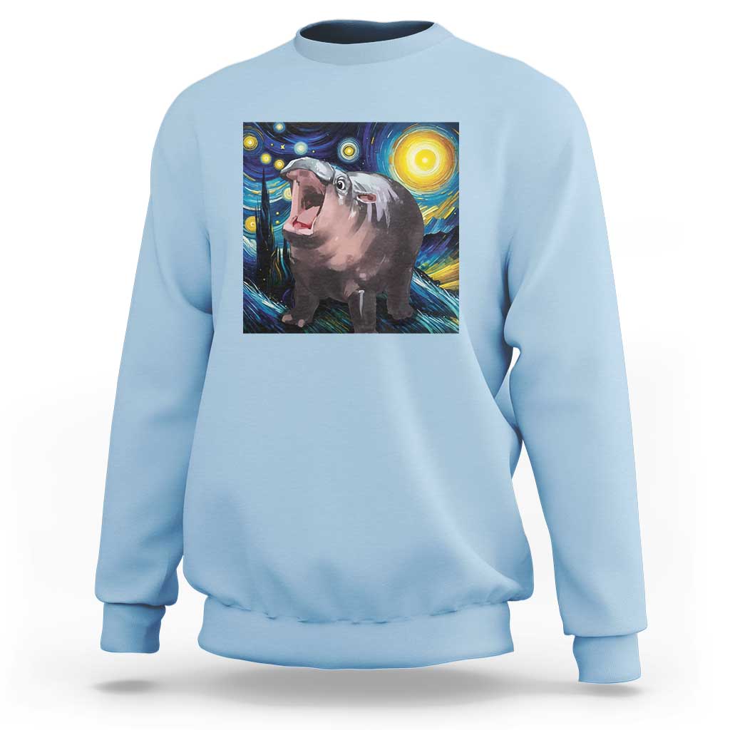 Funny Baby Pygmy Hippo Thailand Sweatshirt Starry Night MooDeng Meme - Wonder Print Shop