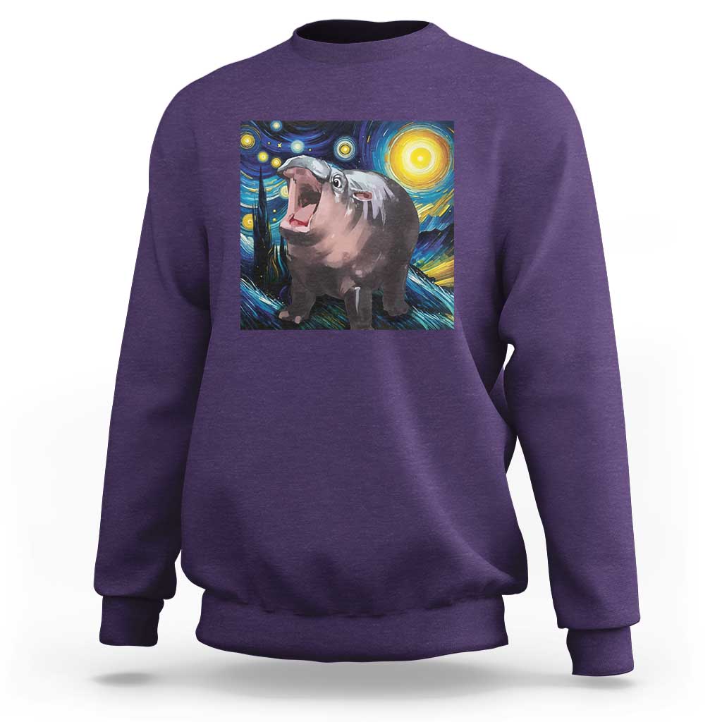 Funny Baby Pygmy Hippo Thailand Sweatshirt Starry Night MooDeng Meme - Wonder Print Shop
