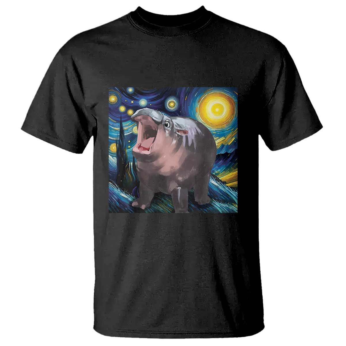 Funny Baby Pygmy Hippo Thailand T Shirt Starry Night MooDeng Meme - Wonder Print Shop