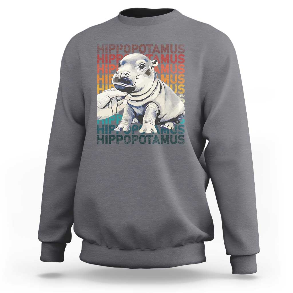 Hippo Lover Sweatshirt Retro Vintage Baby Pygmy Hippopotamus - Wonder Print Shop