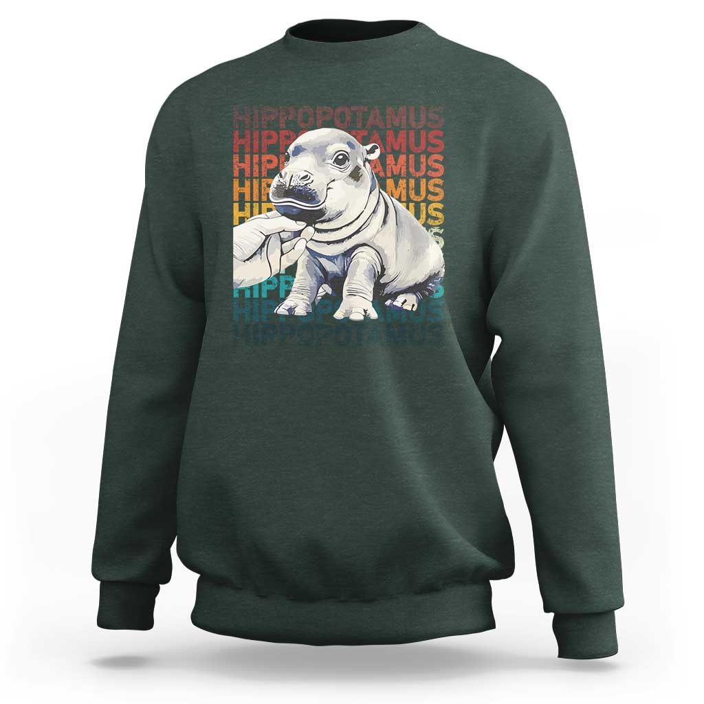 Hippo Lover Sweatshirt Retro Vintage Baby Pygmy Hippopotamus - Wonder Print Shop
