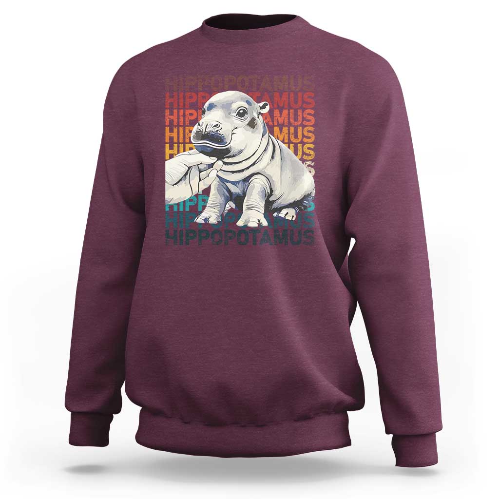 Hippo Lover Sweatshirt Retro Vintage Baby Pygmy Hippopotamus - Wonder Print Shop