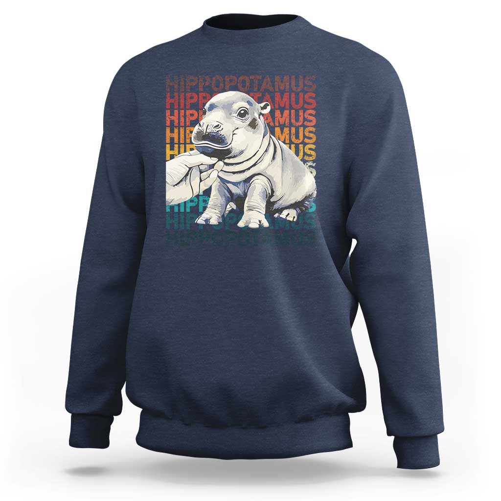 Hippo Lover Sweatshirt Retro Vintage Baby Pygmy Hippopotamus - Wonder Print Shop