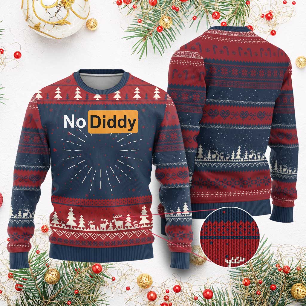 No Diddy Ugly Christmas Sweater Funny Sarcastic Diddy Party - Wonder Print Shop