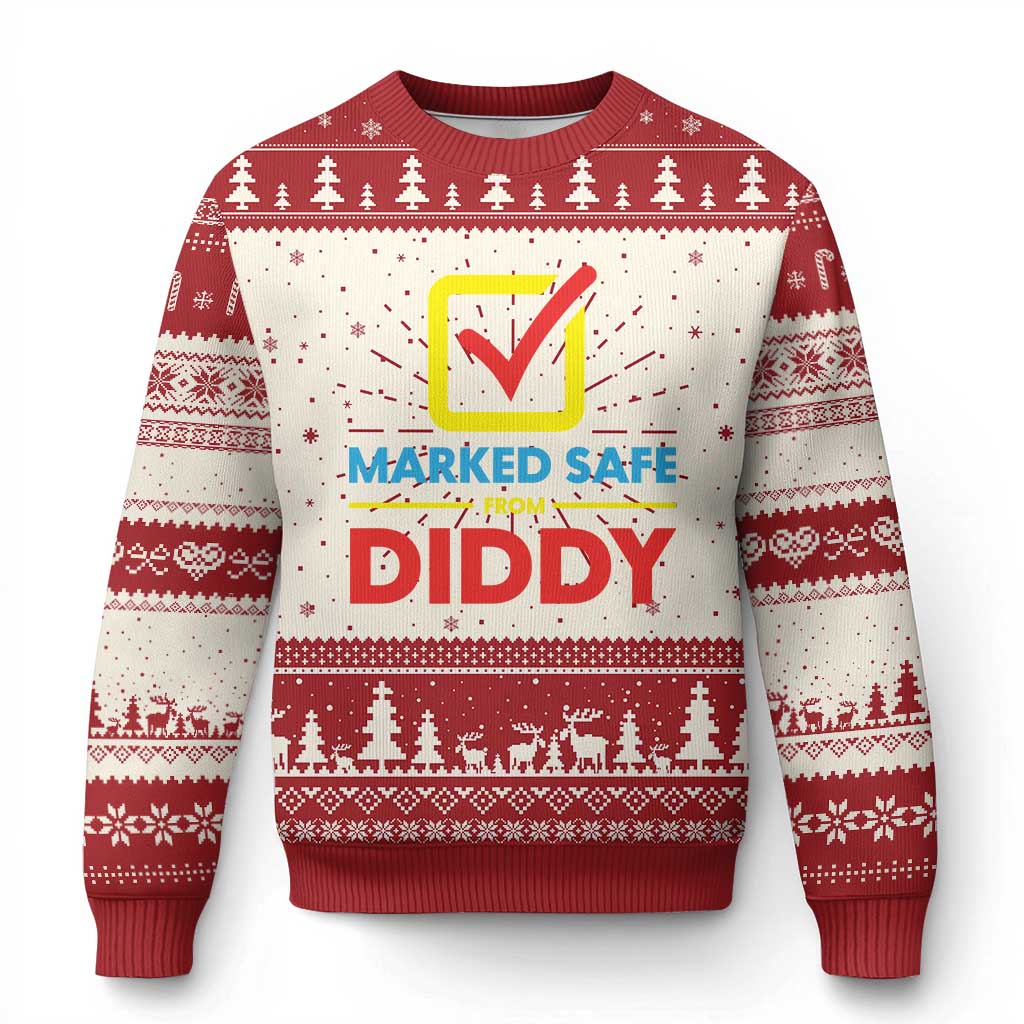 Marked Safe From Diddy Ugly Christmas Sweater - Wonder Print Shop