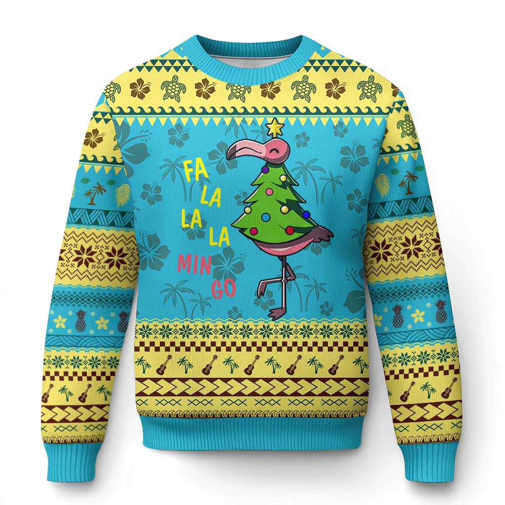 Fa La La Mingo Flamingo Hawaiian Christmas Tree Ugly Christmas Sweater - Wonder Print Shop