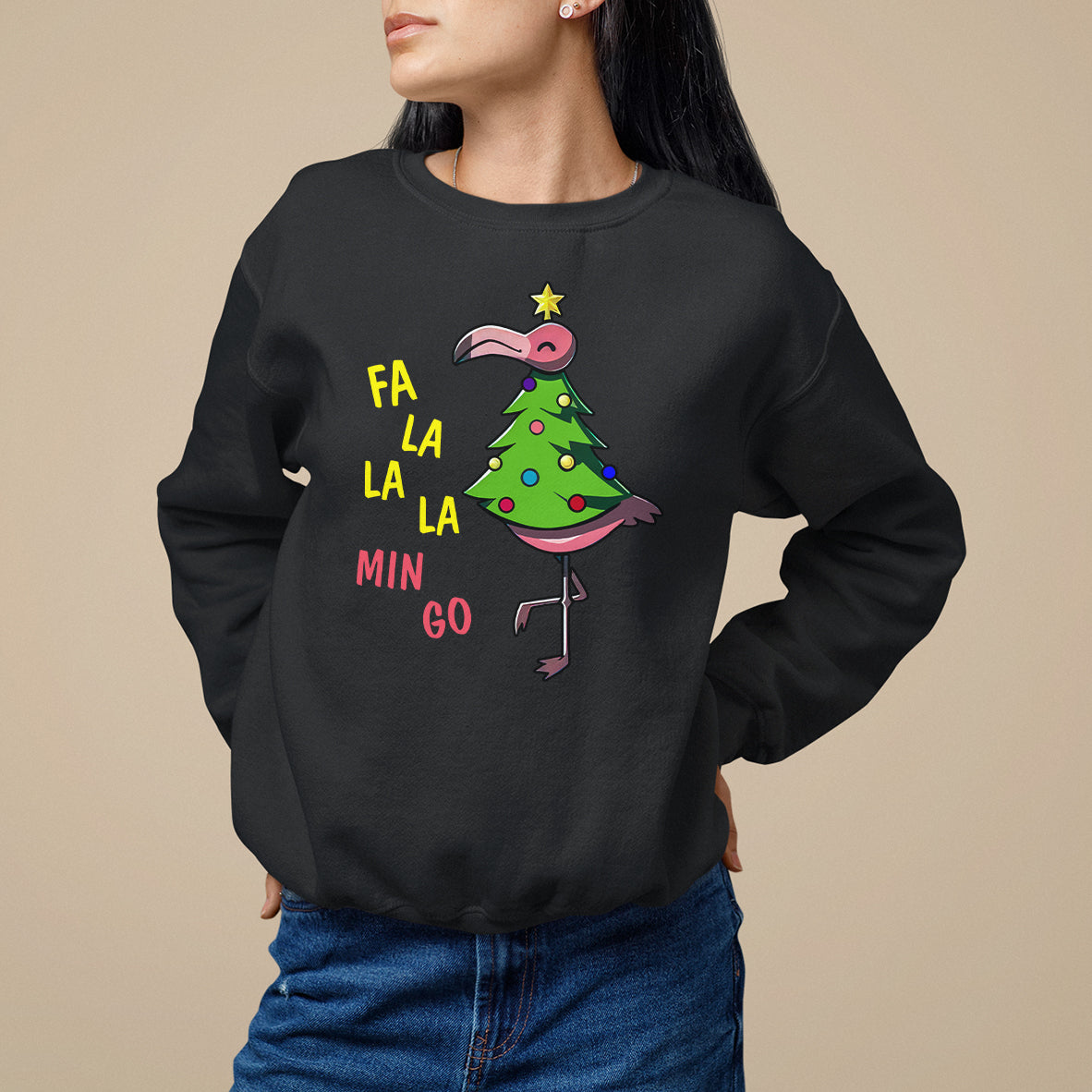 Fa La La Mingo Flamingo Hawaiian Christmas Tree Sweatshirt - Wonder Print Shop