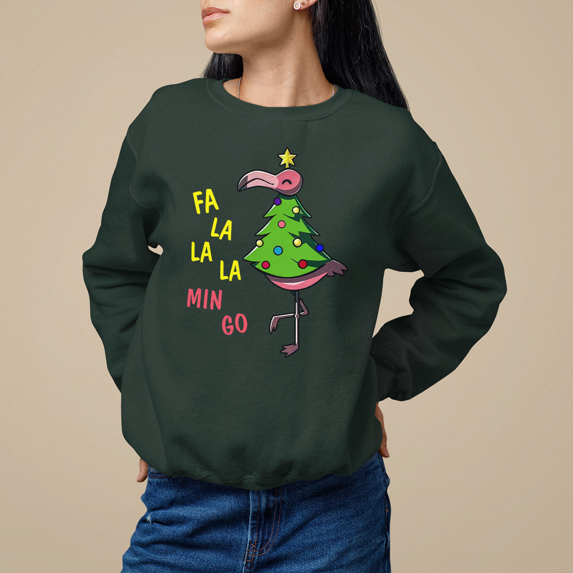 Fa La La Mingo Flamingo Hawaiian Christmas Tree Sweatshirt - Wonder Print Shop