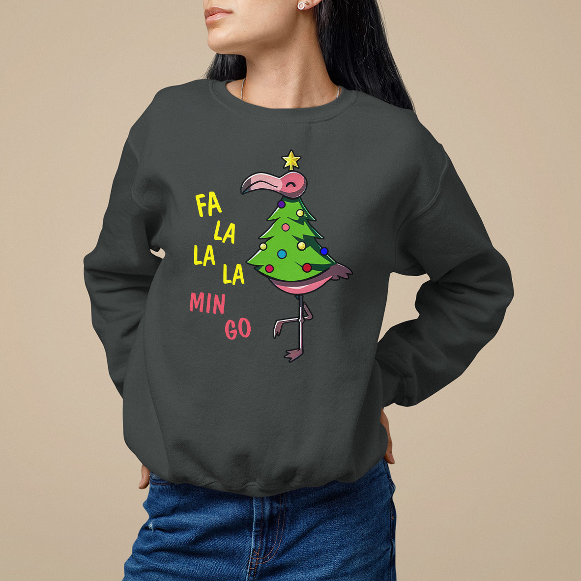 Fa La La Mingo Flamingo Hawaiian Christmas Tree Sweatshirt - Wonder Print Shop