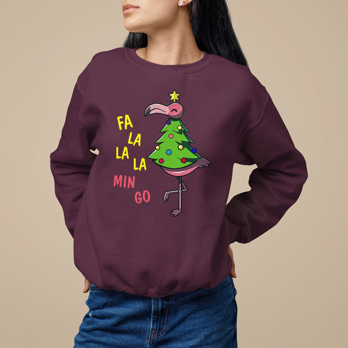 Fa La La Mingo Flamingo Hawaiian Christmas Tree Sweatshirt - Wonder Print Shop