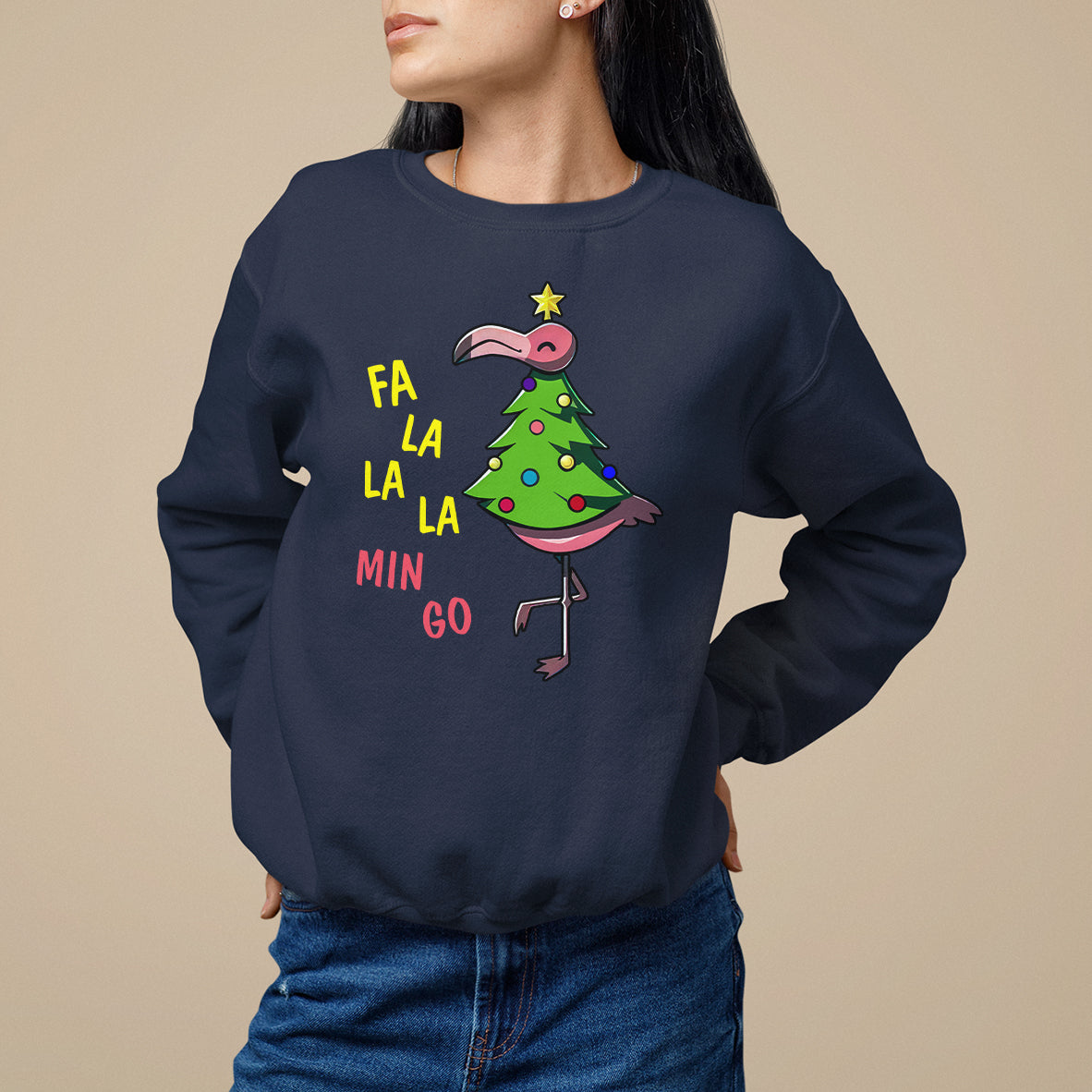 Fa La La Mingo Flamingo Hawaiian Christmas Tree Sweatshirt - Wonder Print Shop