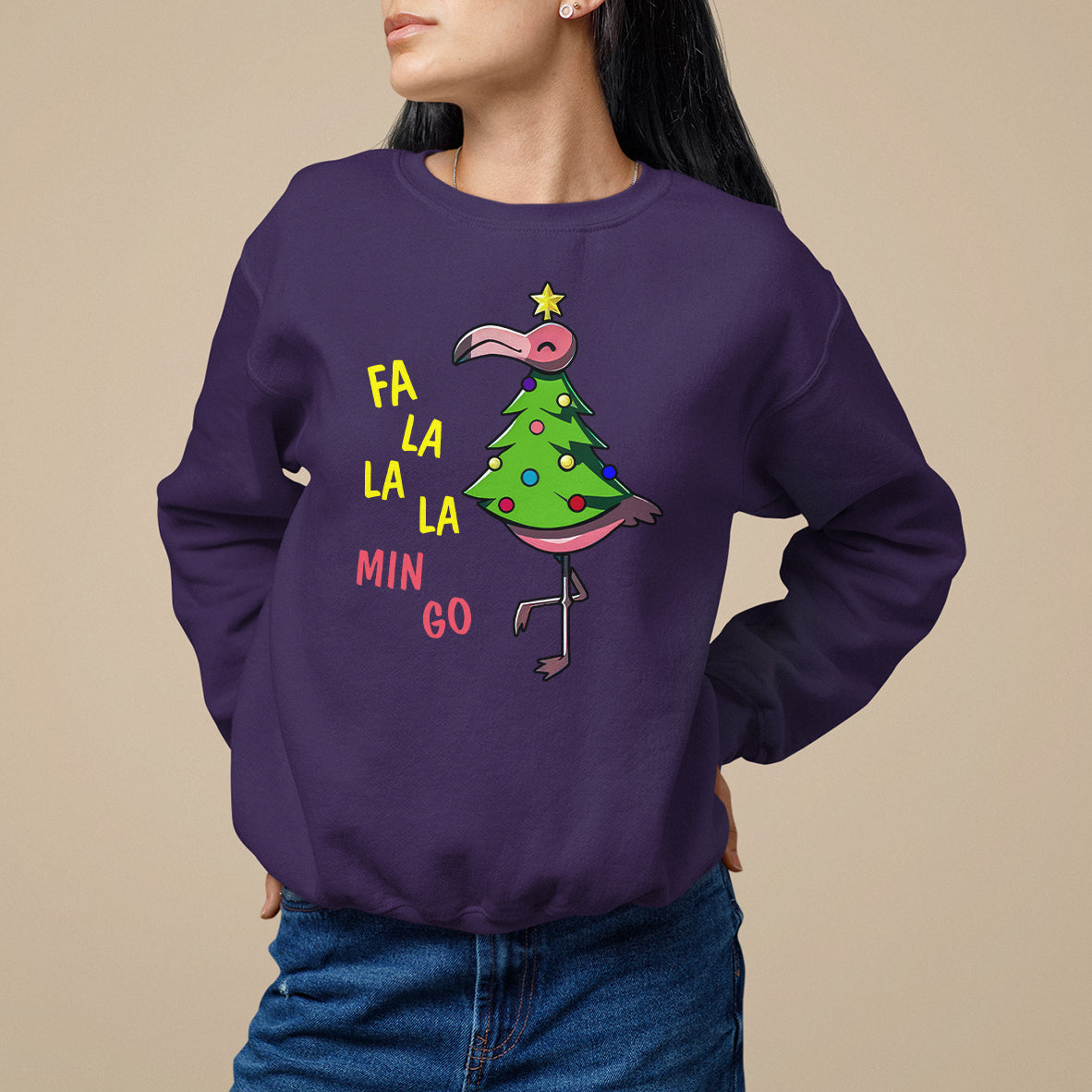 Fa La La Mingo Flamingo Hawaiian Christmas Tree Sweatshirt - Wonder Print Shop