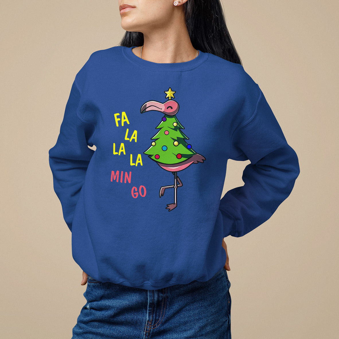 Fa La La Mingo Flamingo Hawaiian Christmas Tree Sweatshirt - Wonder Print Shop